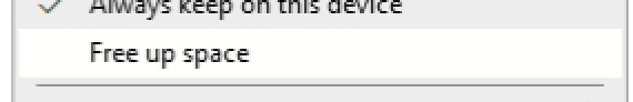 screenshot of menu option "Free Up Space"